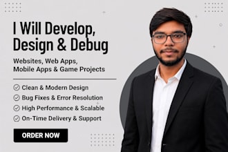 develop, design and debug websites, web apps, mobile apps and game projects