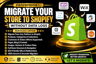 migrate clone opencart square woocommerce wix etsy prestashop website to shopify