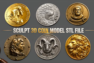 sculpt a detailed 3d coin model, relief medallion or custom stl for 3d printing