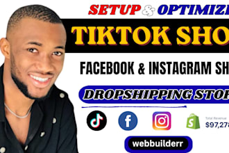 setup tiktok shop, facebook shop, ig shop and shopify store design and redesign