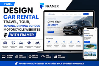 design car rental travel tour motorcycle towing driving schools framer website