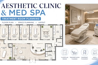 design aesthetic clinic and med spa layout with treatment room, space planning