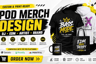 design pod merch edm dj brand kittl gelato printify printiful mockups