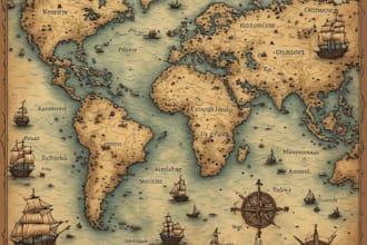 create a detailed historical replica map in vintage style