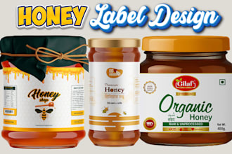 design premium food jar, spice, hot sauce, honey and product packaging labels