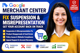fix google merchant center suspension and misrepresentation