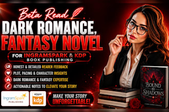 beta read dark romance, fantasy novel for ingramspark and kdp book publishing