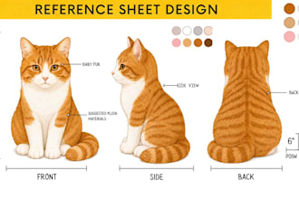 design custom plush character reference sheet and stuffed animal toy tech pack