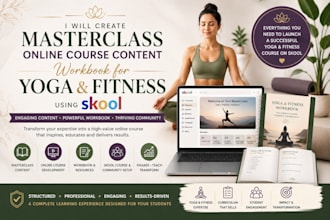 create masterclass online course content workbook for yoga fitness using skool
