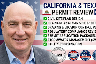prepare california and texas permit review civil engineering review