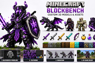 create minecraft blockbench 3d models, pvp mobs, items, textures and animations