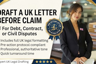 draft a UK letter before claim for debt, contract or civil dispute
