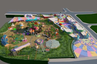 create 3d amusement park design, theme park, carnival park, roller coaster park