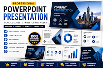 design powerpoint presentation, google slides or investor pitch deck design