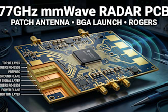 design 77ghz mmwave radar pcb, patch antenna, bga launch and rogers stackup