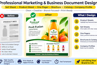 design sell sheet, flyer sell sheet, fact sheet, one pager brochure, sales sheet