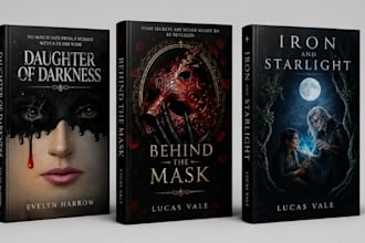 design dark gothic book cover, romantasy book cover, mystery book cover for KDP