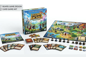 design board game art, card game templates, box packaging, and rulebook