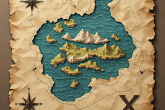 design a mysterious hand drawn treasure map