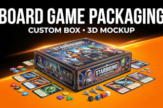 do board game packaging design, card box packaging, 3d mockup printable card box
