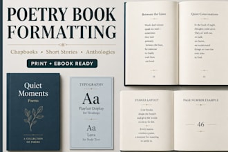 format poetry, chapbooks, short stories, anthologies and large print book design