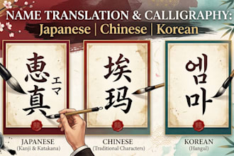 translate your name to japanese chinese korean and create kanji calligraphy