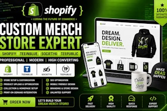 do shopify customly teeinblue society6 teepublic merch store website design