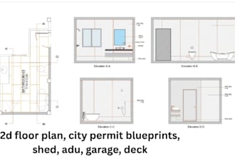 do autocad 2d floor plan city permit blueprint shed, garage adu plan, deck