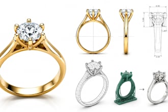 do custom ring jewelry cad for 3d printing, manufacturing and realistic render
