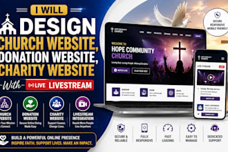 design church website, charity website with livestream