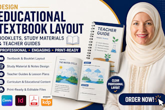 design educational textbook layout, booklets, study materials and teacher guides