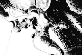 draw a detailed black and white comic book page for you
