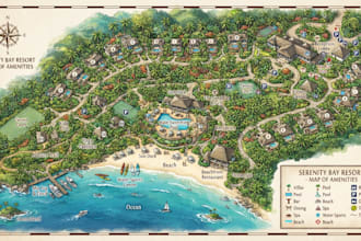 design a custom resort map, hotel map, or vacation property map