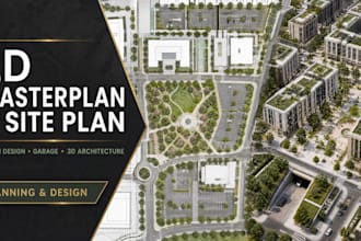 design 2d masterplan, urban design, site plan, garage or 3d render architecture