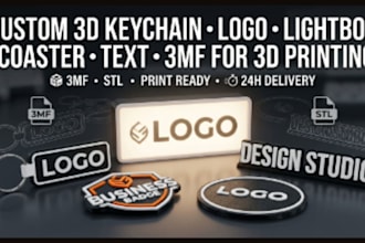 prepare custom 3d keychain logo lightbox coaster text 3mf for 3d printing in 24h