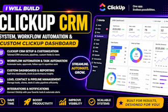 build clickup crm system, clickup workflow automation, custom clickup dashboard