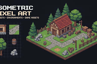 create pixel art tileset background isometric top down game environment assets
