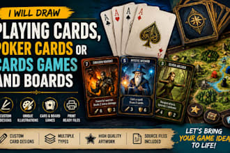 draw playing cards, poker cards or cards games and boards