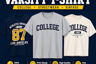 design a custom varsity t shirt college streetwear and vintage typography