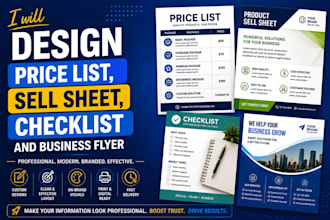 design price list, sell sheet, sale sheet checklist and product flyer