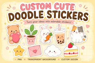 create cute kawaii doodle stickers for you