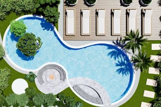 design 3d swimming pool, backyard pool and pool landscape, stadium pool design