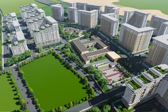 render 3d site plans design, exterior landscape modeling, 3d architect apartment
