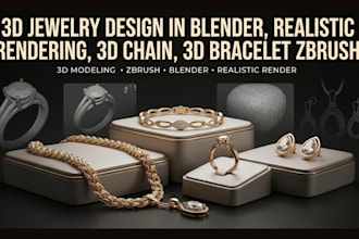 3d jewelry design in blender, realistic rendering, 3d chain,3d bracelet zbrush