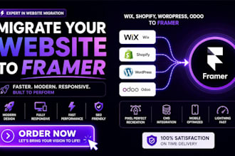 migrate and redesign wix, shopify, wordpress or odoo to framer