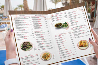 design or redesign food coffee, drink menu, flyer for resaurant cafe with canva