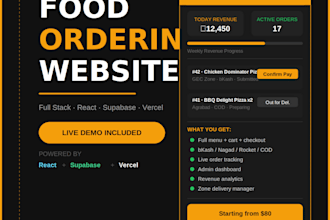 build complete food ordering website with admin dashboard and live order track