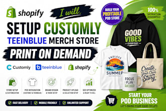 setup customily customly shopify teeinblue merch store print on demand