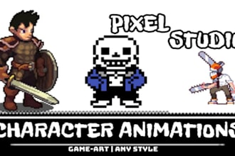 custom game art for sprite sheet pixel character and pixel art background sprite