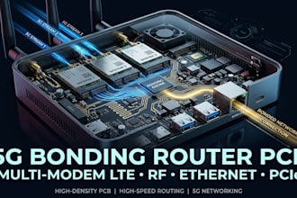 design 5g bonding router pcb, multi modem lte, rf, ethernet and pcie